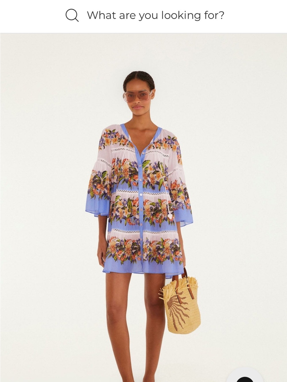 FARM Rio Floral Tunic Dress in Periwinkle Blue and Yellow